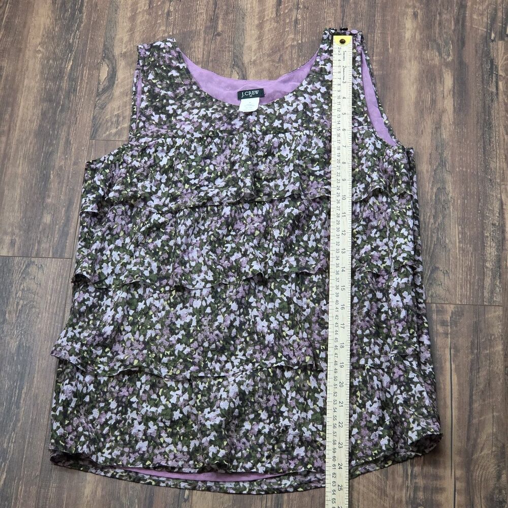 J.Crew Women 4 100% Silk Floral Tiered Sleeveless Blouse Purple Lined Romantic - Picture 7 of 10